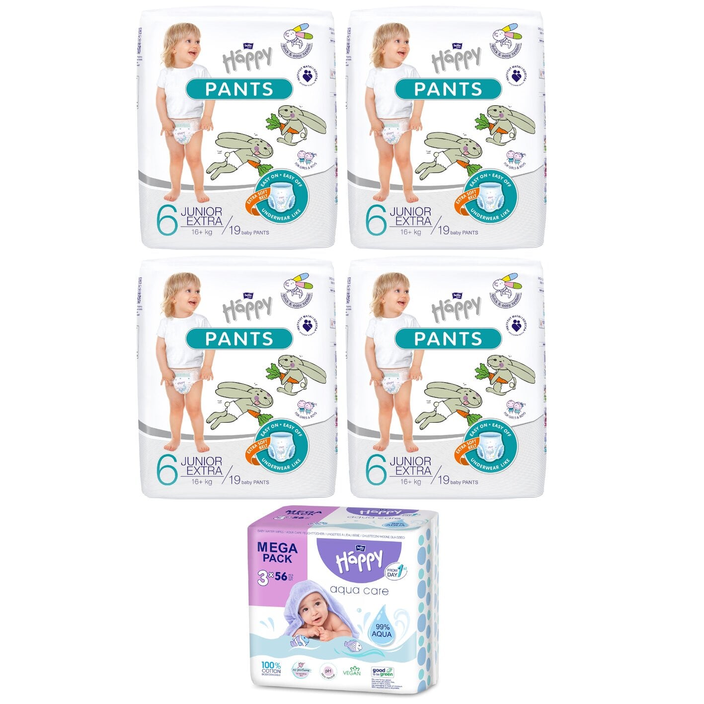 bella baby Happy Pants Gr.6 Junior Extra 16kg Feuchttücher nach Wahl